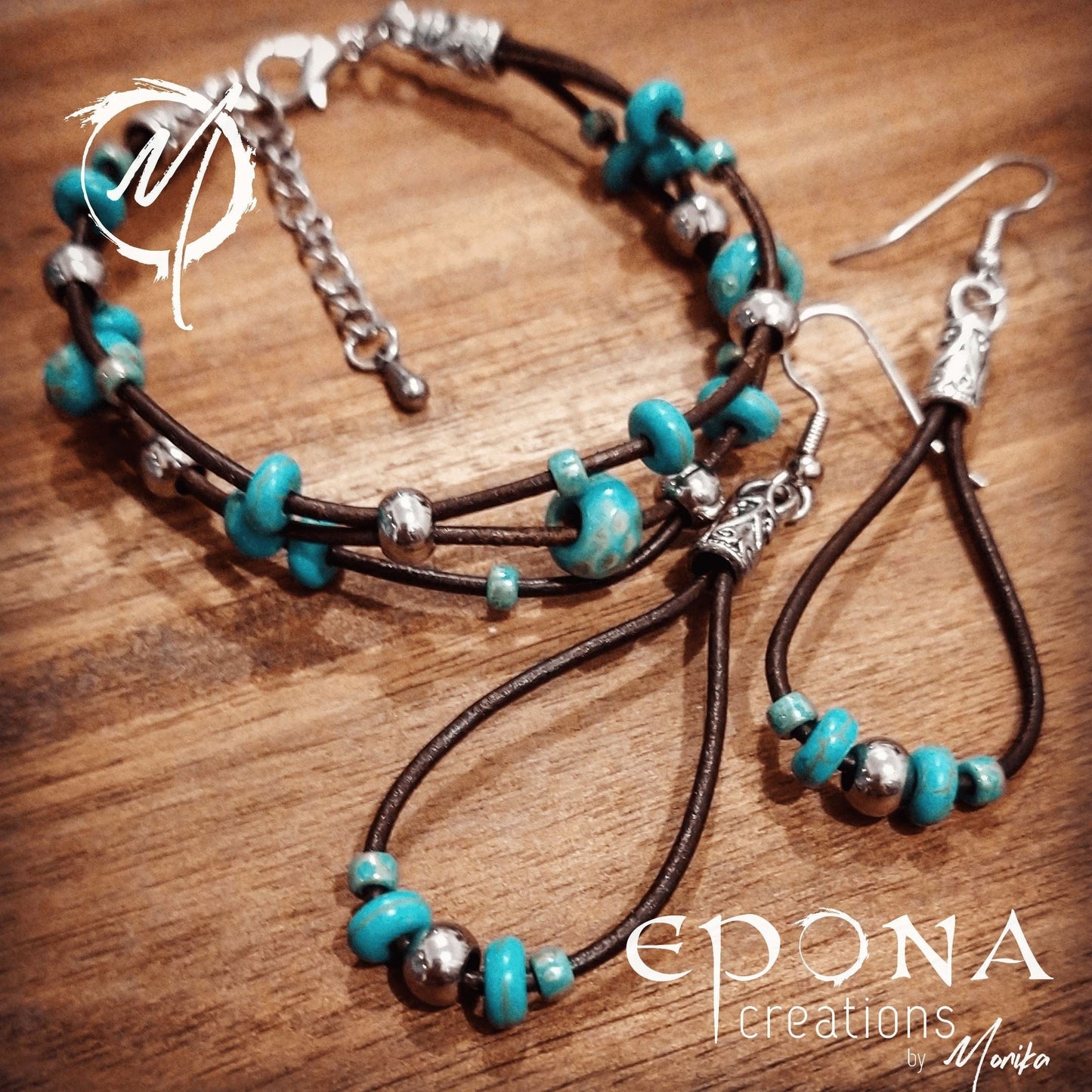 Epona Creations | by Monika - Jewellery and Design Handmade beaded leather bracelet in turquoise look finish. Custom jewellery Monika Australia horsehair keepsake