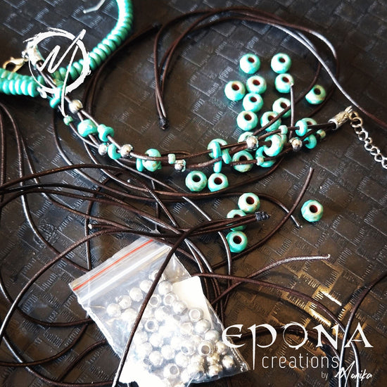 Epona Creations | by Monika - Jewellery and Design Handmade beaded leather bracelet in turquoise look finish. Custom jewellery Monika Australia horsehair keepsake