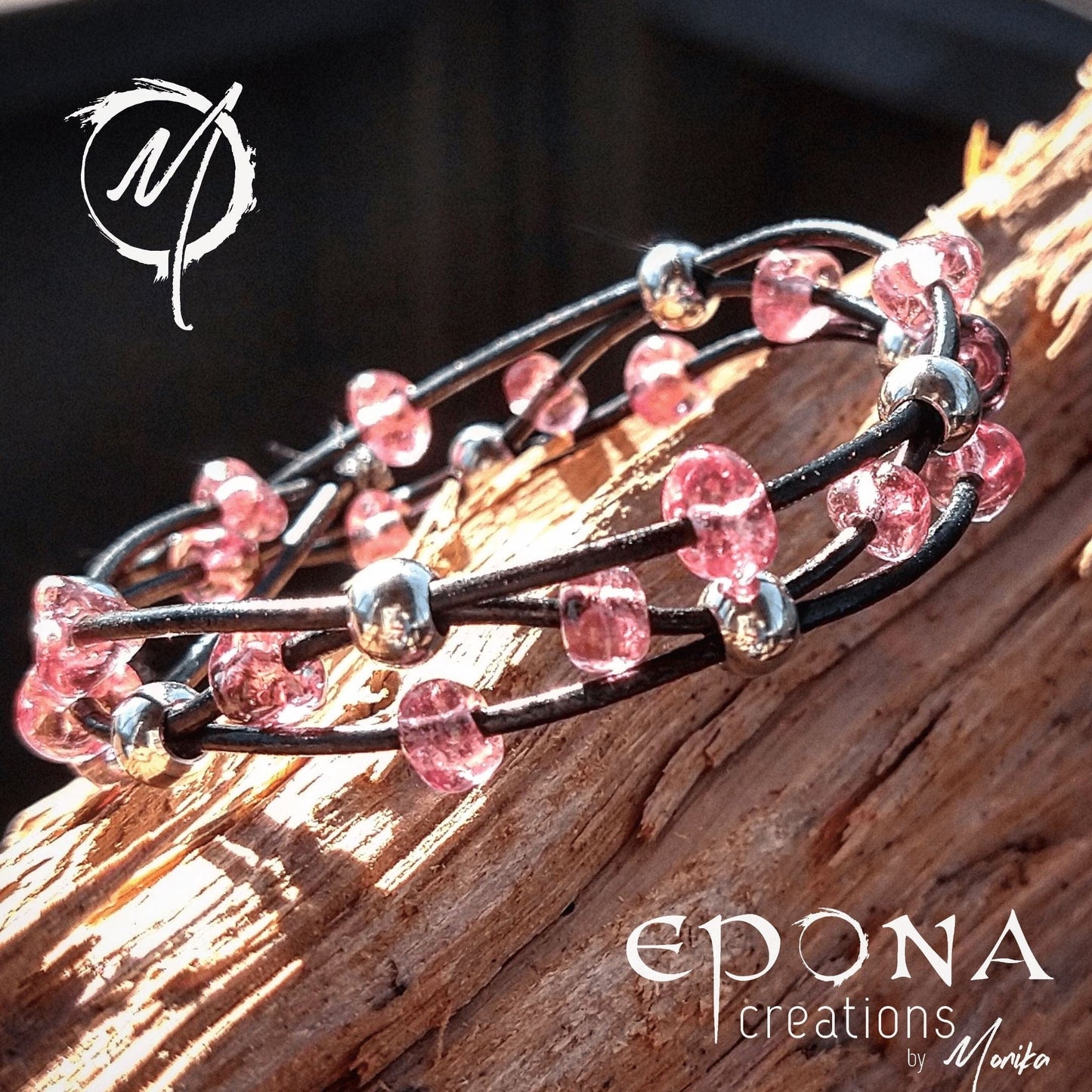 Epona Creations | by Monika - Jewellery and Design Pretty in Pink glass beaded leather bracelet Custom jewellery Monika Australia horsehair keepsake