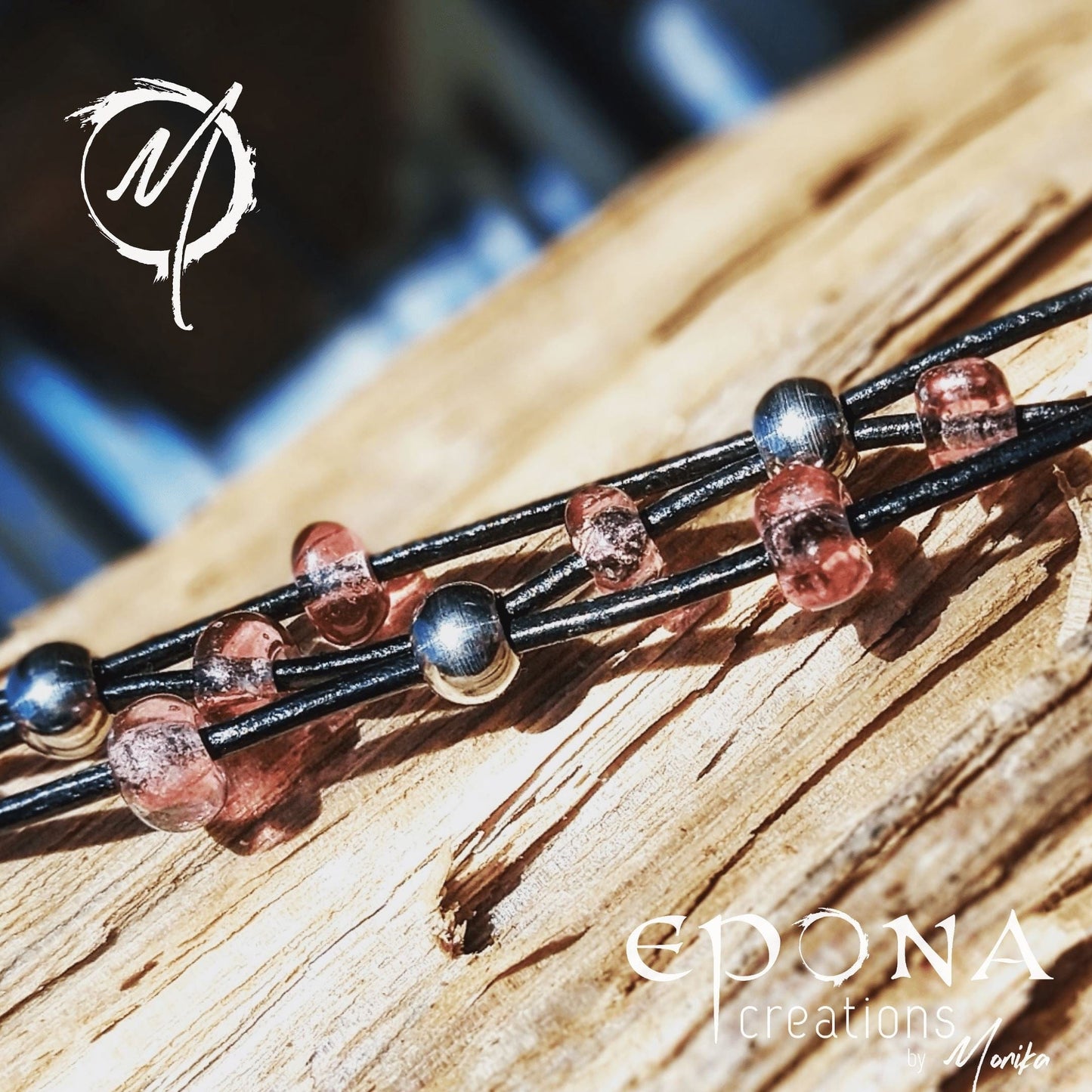 Epona Creations | by Monika - Jewellery and Design Pretty in Pink glass beaded leather bracelet Custom jewellery Monika Australia horsehair keepsake