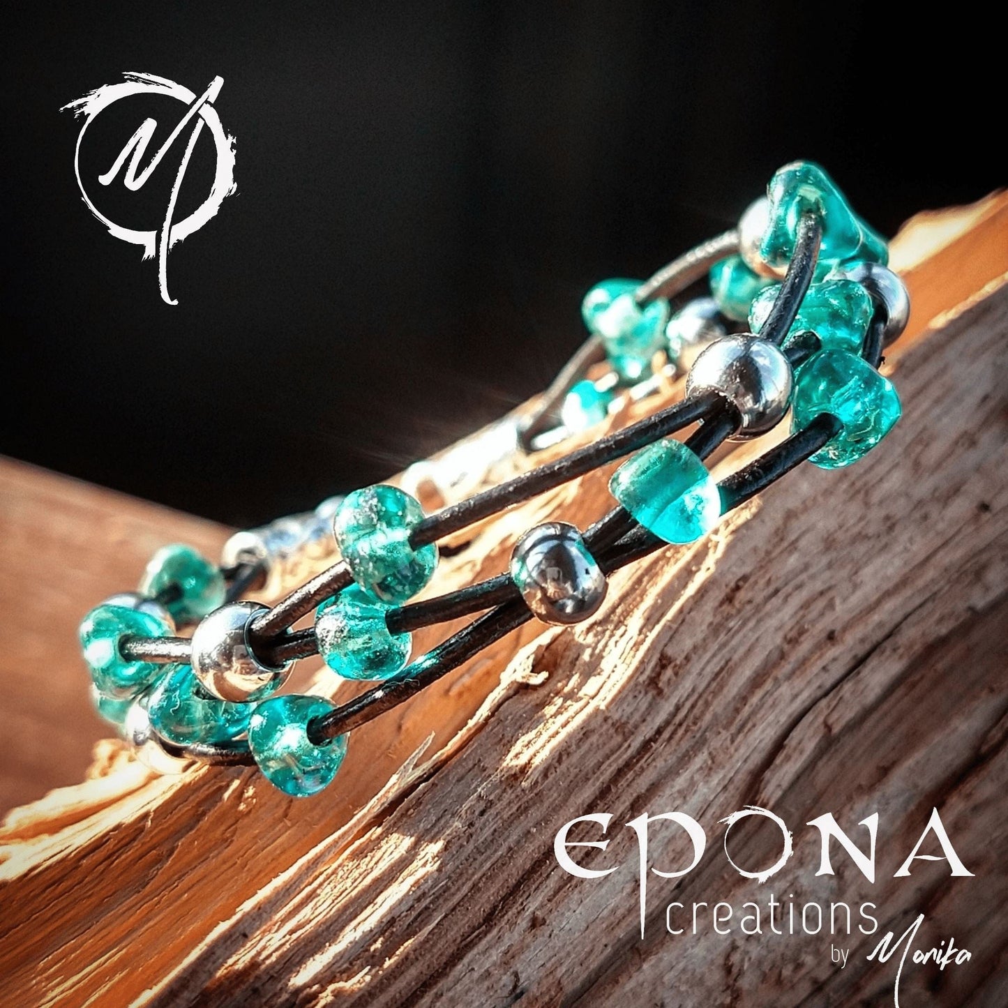 Epona Creations | by Monika - Jewellery and Design Teal Green glass beaded leather bracelet Custom jewellery Monika Australia horsehair keepsake