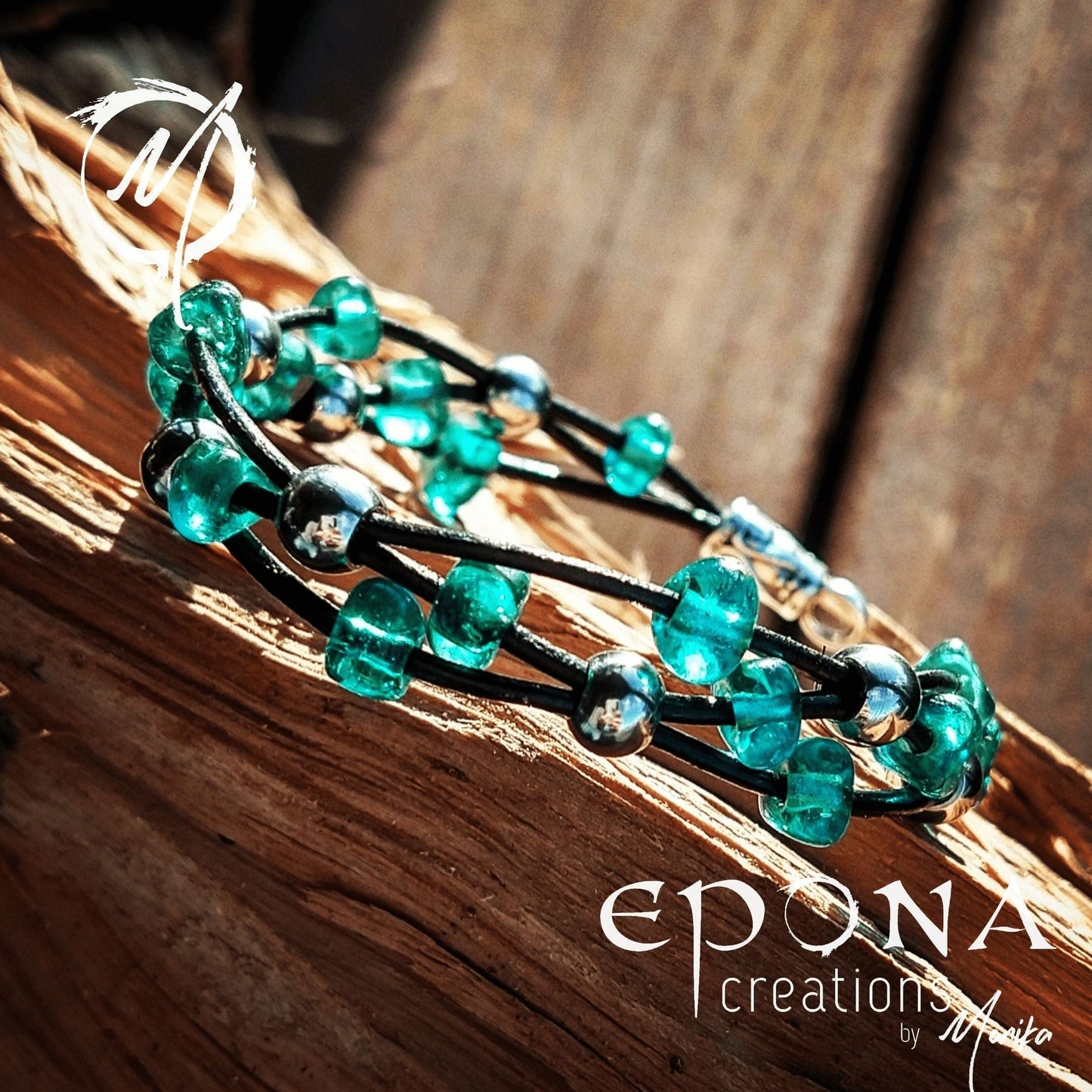 Epona Creations | by Monika - Jewellery and Design Teal Green glass beaded leather bracelet Custom jewellery Monika Australia horsehair keepsake