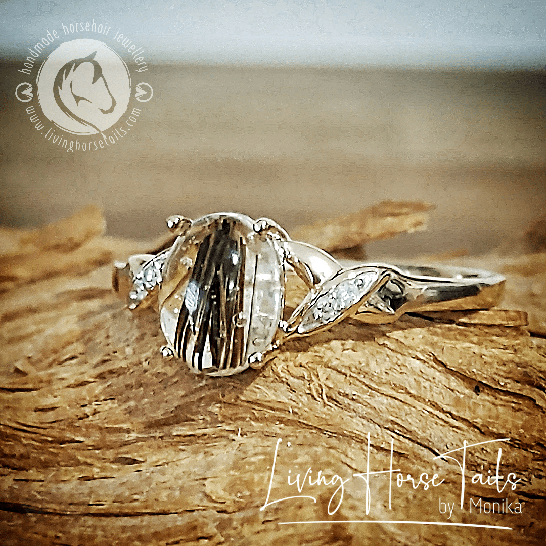 Living Horse Tails 9k Solid Gold and Diamond horse hair ring Custom jewellery Monika Australia horsehair keepsake