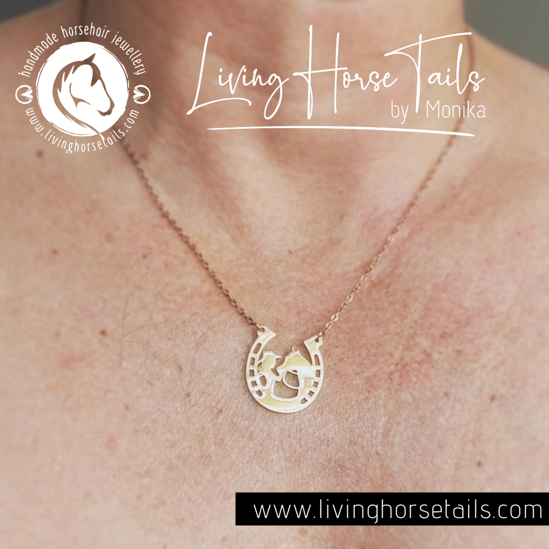 Load image into Gallery viewer, Living Horse Tails Always in my Heart Horseshoe Necklace - Horse and Cowgirl Custom jewellery Monika Australia horsehair keepsake
