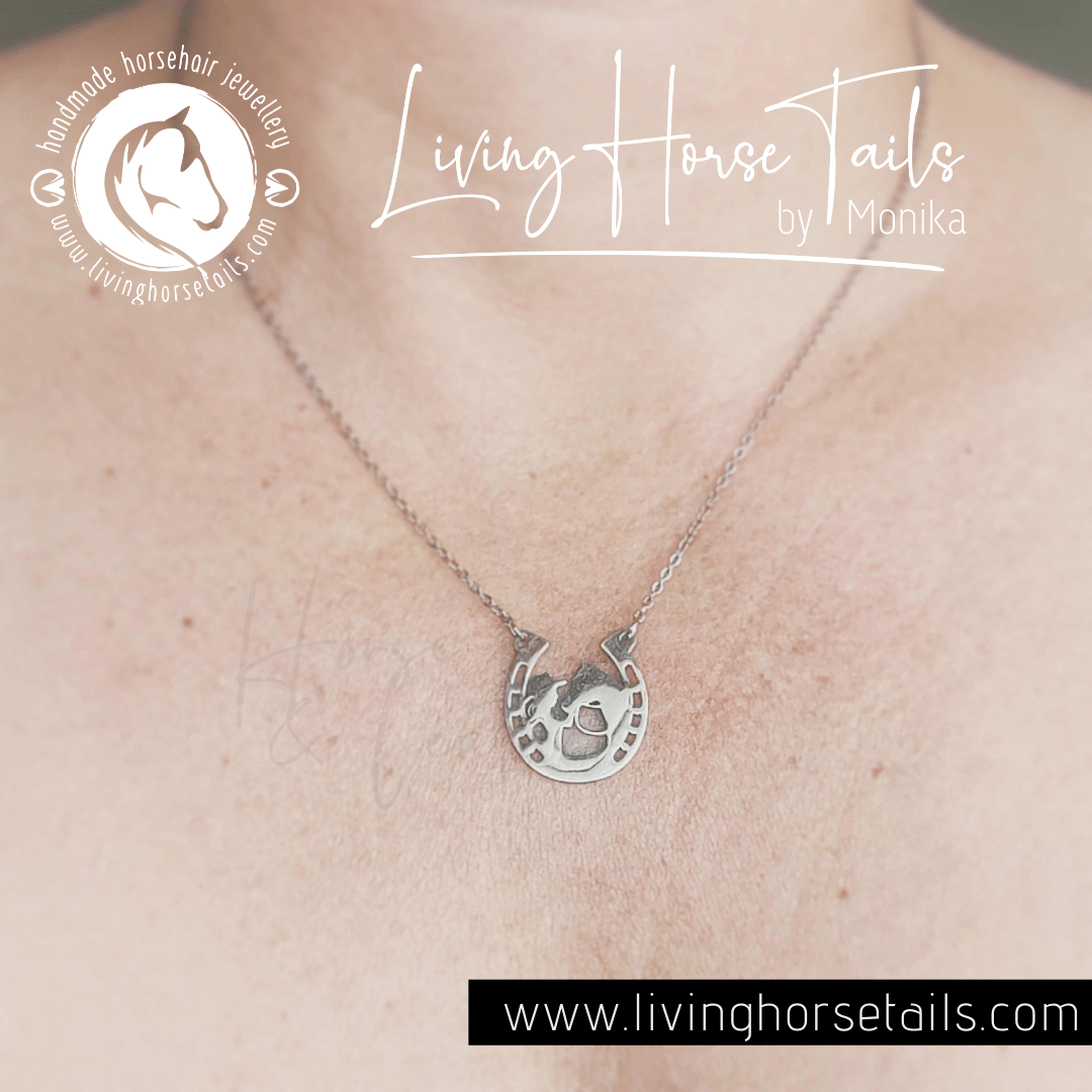 Load image into Gallery viewer, Living Horse Tails Always in my Heart Horseshoe Necklace - Horse and Cowgirl Custom jewellery Monika Australia horsehair keepsake

