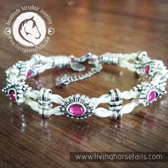 Bling Rhinestone Horse Hair Braided Bracelet - Fuschia Grey/White stock as pictured - I do not have my own horse tail hair Living Horse Tails Handmade Jewellery Custom Horse Hair Keepsakes Australia