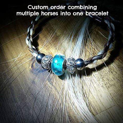 Load image into Gallery viewer, Blue / Teal Glass Bead Horsehair Braid Bracelet in your choice of tail colour Mixed Colours BRAC-005-SM Living Horse Tails Handmade Jewellery Custom Horse Hair Keepsakes Australia
