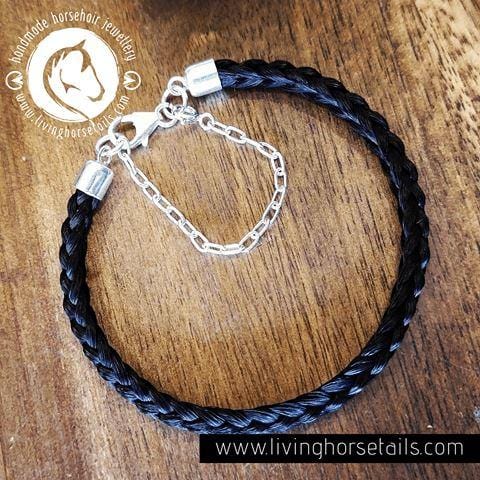 Living Horse Tails Braided Horsehair Bracelet in Sterling Silver chain and clasp Custom jewellery Monika Australia horsehair keepsake