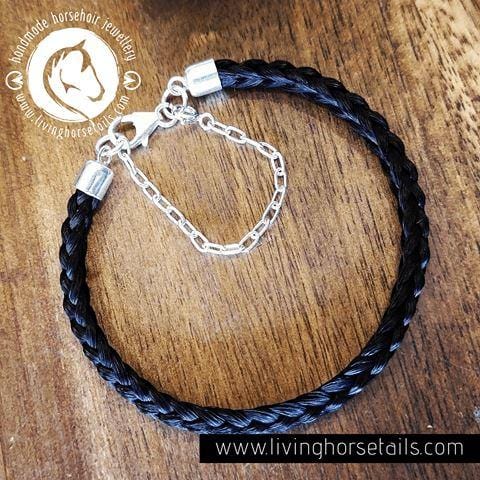 Load image into Gallery viewer, Living Horse Tails Braided Horsehair Bracelet in Sterling Silver chain and clasp Custom jewellery Monika Australia horsehair keepsake
