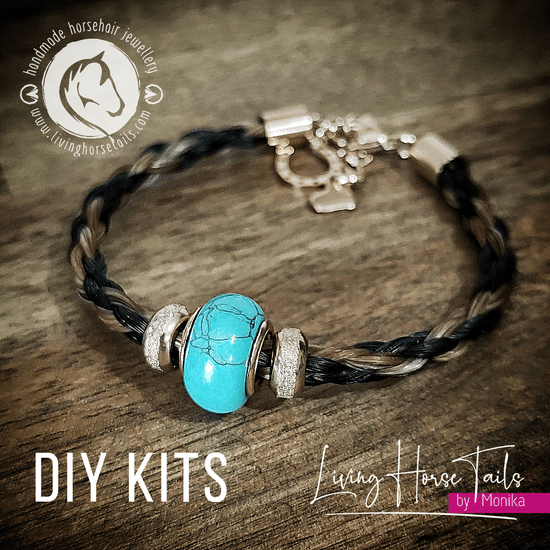 Living Horse Tails DIY Horsehair Bracelet Kit in Stainless Steel (Gold). Turquoise Bead. Custom jewellery Monika Australia horsehair keepsake