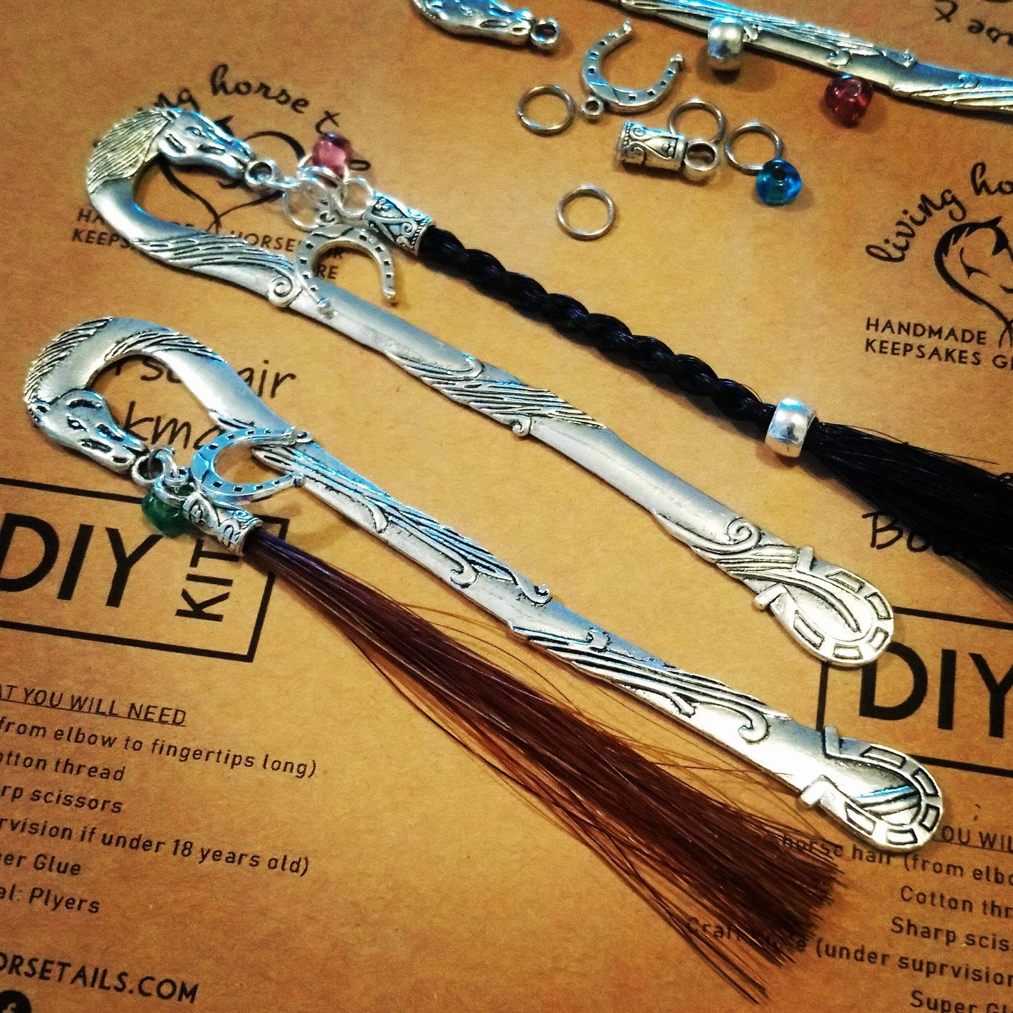 Living Horse Tails DIY Kit for Horsehair Bookmark. Make your own with Horse tail hair. Custom jewellery Monika Australia horsehair keepsake
