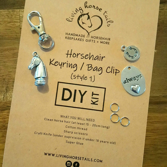 Living Horse Tails DIY Kit for Horsehair Keyring / Bag Clip Custom jewellery Monika Australia horsehair keepsake