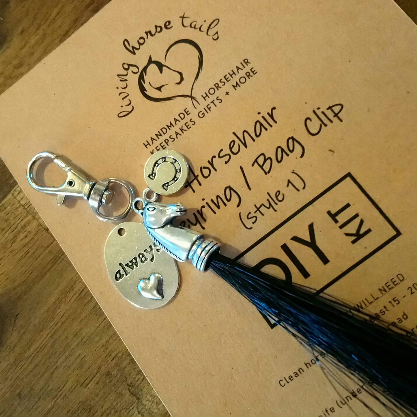 Living Horse Tails DIY Kit for Horsehair Keyring / Bag Clip Custom jewellery Monika Australia horsehair keepsake