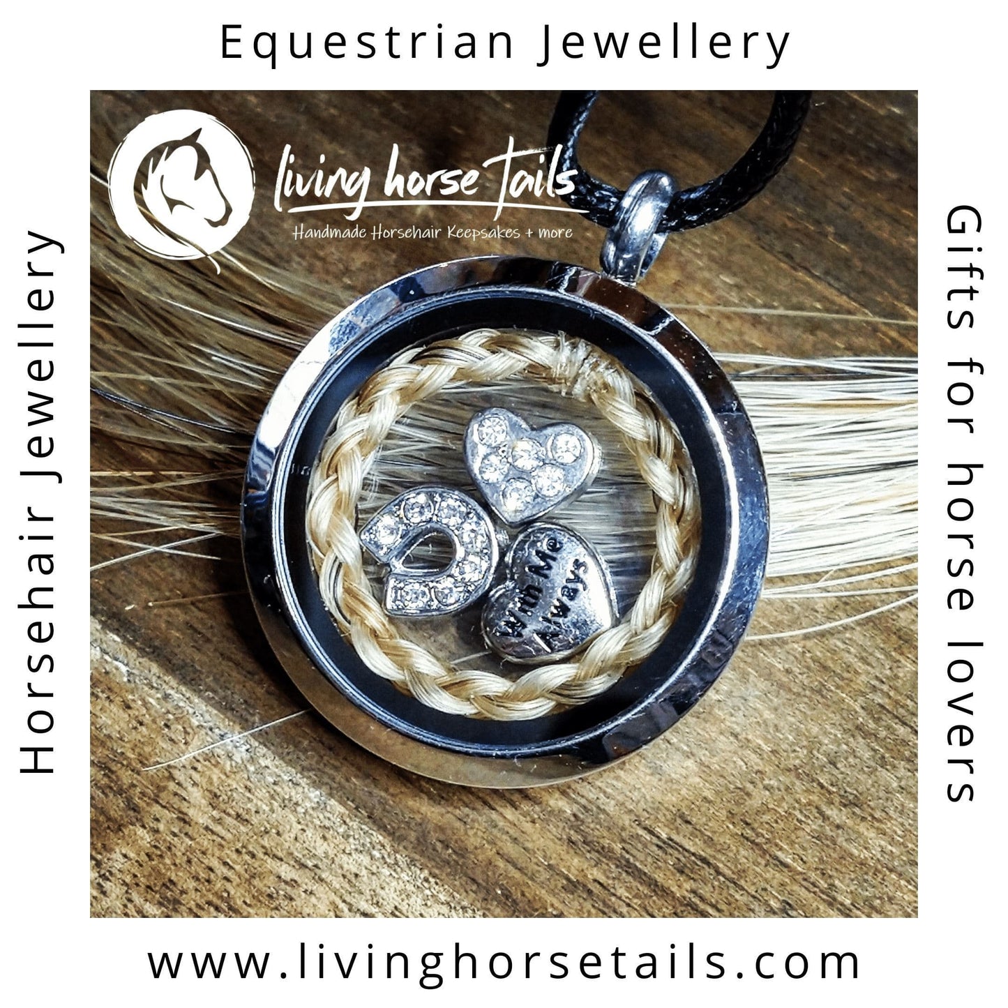 Living Horse Tails DIY Kit for Stainless Steel 30mm Locket - Rose Gold Custom jewellery Monika Australia horsehair keepsake