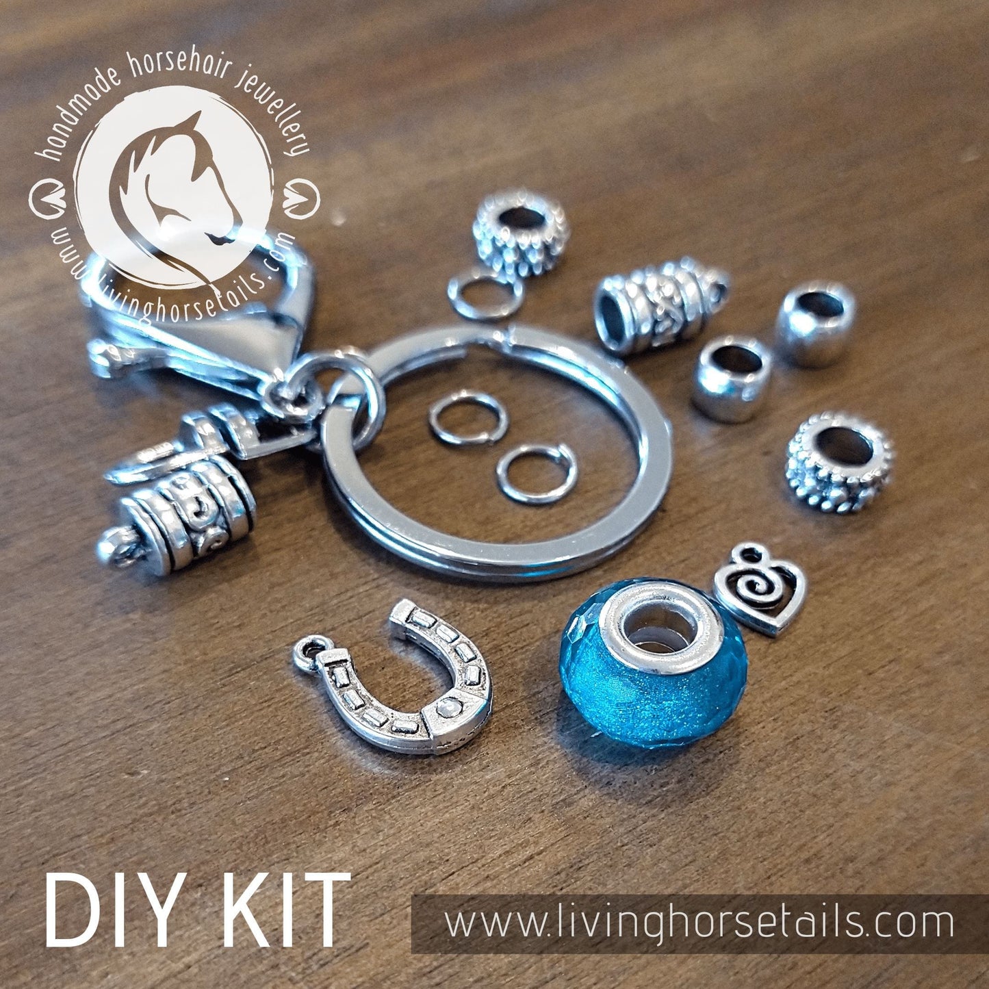 DIY KIT Keyring with acrylic glitter bead. Make your own with Horse tail hair. Bracelet Living Horse Tails Handmade Jewellery Custom Horse Hair Keepsakes Australia