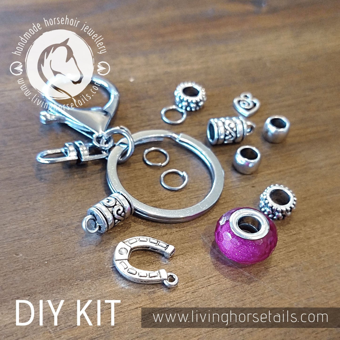 DIY KIT Keyring with acrylic glitter bead. Make your own with Horse tail hair. Bracelet Living Horse Tails Handmade Jewellery Custom Horse Hair Keepsakes Australia