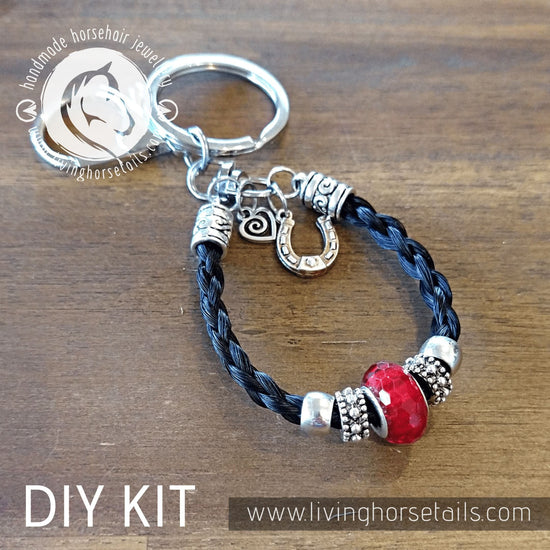 Load image into Gallery viewer, DIY KIT Keyring with acrylic glitter bead. Make your own with Horse tail hair. Bracelet Living Horse Tails Handmade Jewellery Custom Horse Hair Keepsakes Australia
