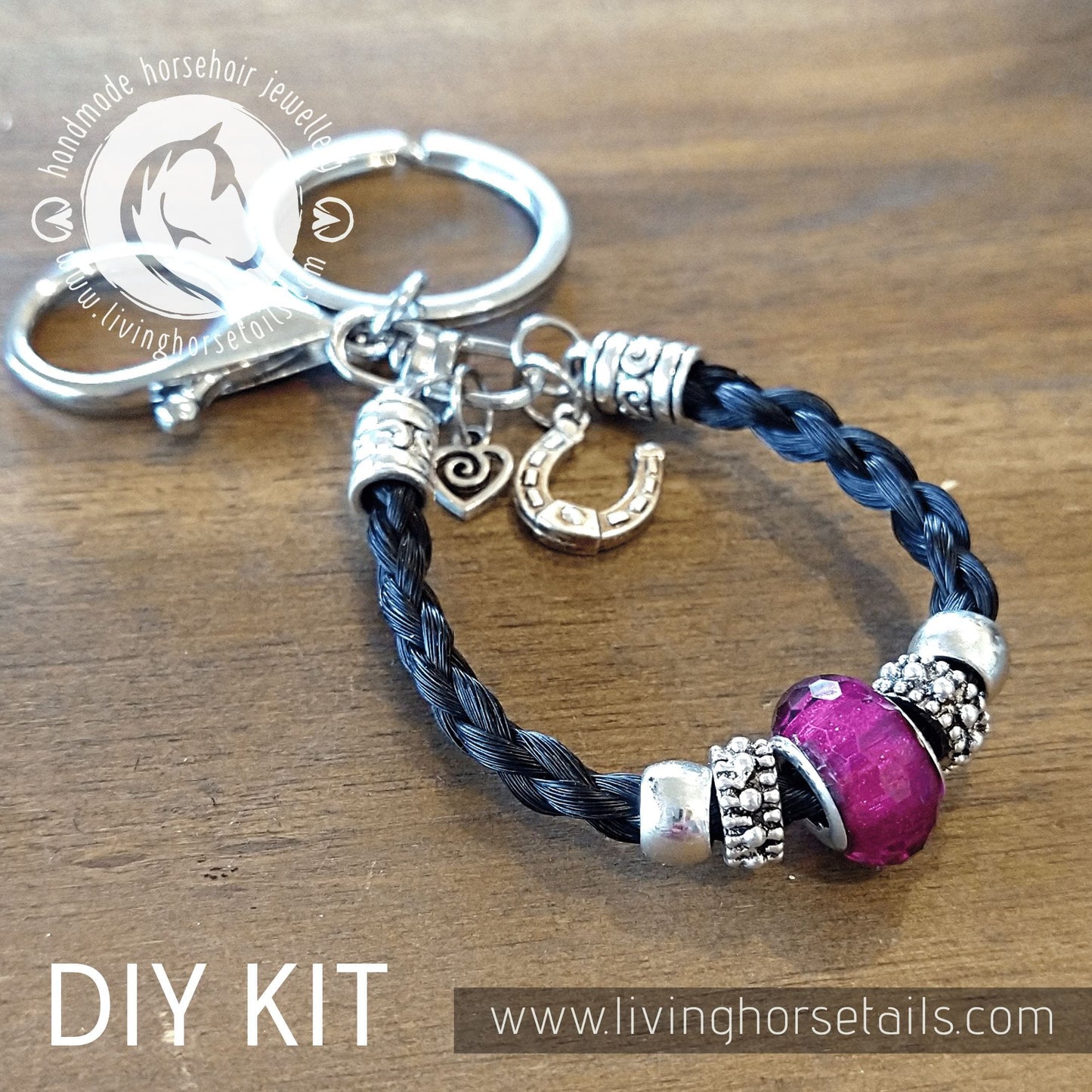 DIY KIT Keyring with acrylic glitter bead. Make your own with Horse tail hair. Bracelet Living Horse Tails Handmade Jewellery Custom Horse Hair Keepsakes Australia