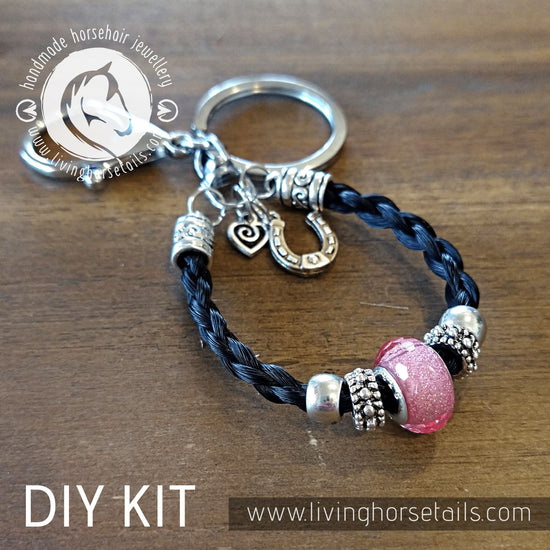 DIY KIT Keyring with acrylic glitter bead. Make your own with Horse tail hair. Bracelet Living Horse Tails Handmade Jewellery Custom Horse Hair Keepsakes Australia