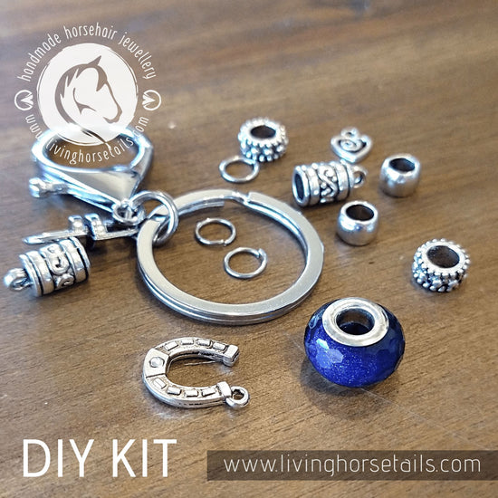 Living Horse Tails DIY KIT Keyring with acrylic glitter bead. Make your own with Horse tail hair. Custom jewellery Monika Australia horsehair keepsake