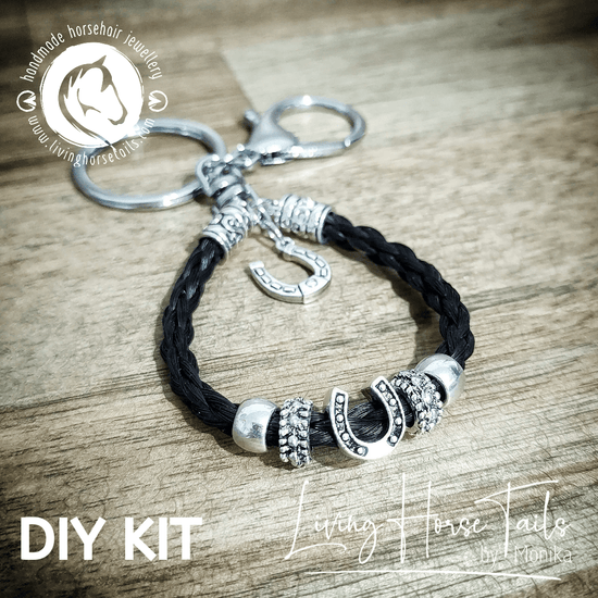 Living Horse Tails DIY KIT Keyring with Horseshoe. Make your own (B) Custom jewellery Monika Australia horsehair keepsake