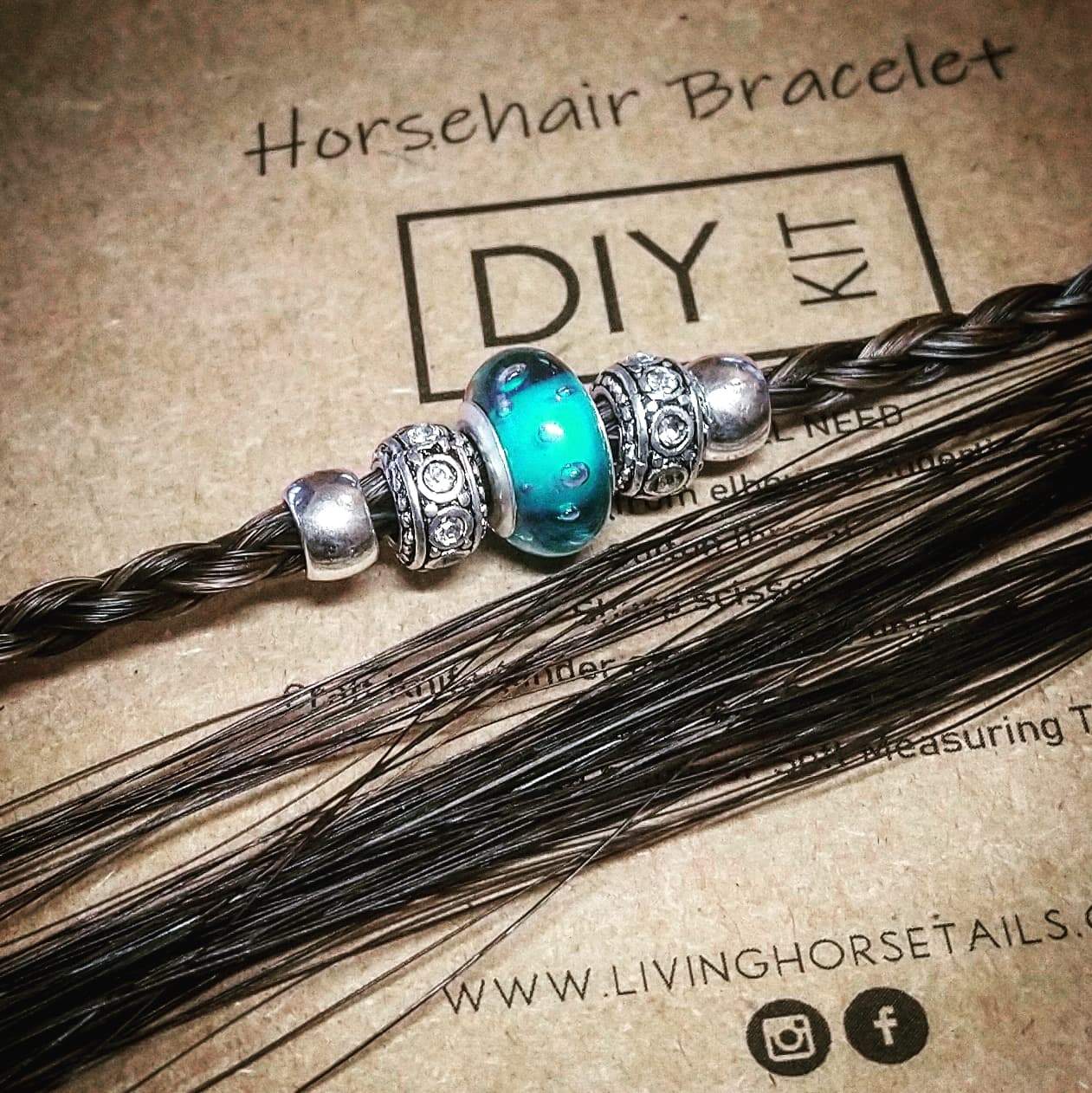 DIY Kit - Make your Own Horsehair Braided Bracelet with Blue / Teal  or Pink Glass Bead. Bracelet Teal / Green Glass - stock DIY-BR-GLASS-TEAL Living Horse Tails Handmade Jewellery Custom Horse Hair Keepsakes Australia