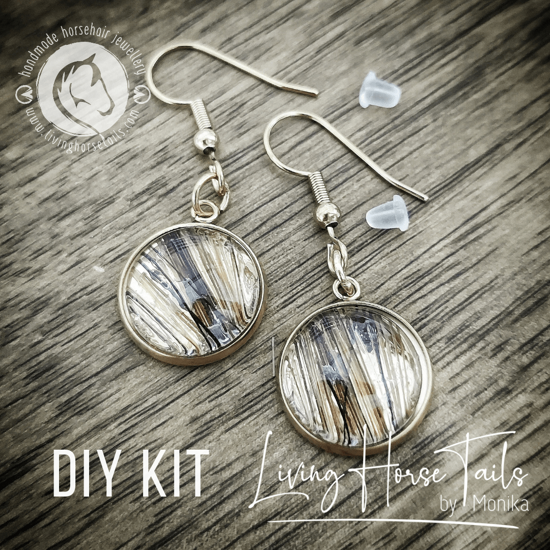 Living Horse Tails DIY Kit to make your own Stainless Steel Gold Horsehair Earrings. Custom jewellery Monika Australia horsehair keepsake