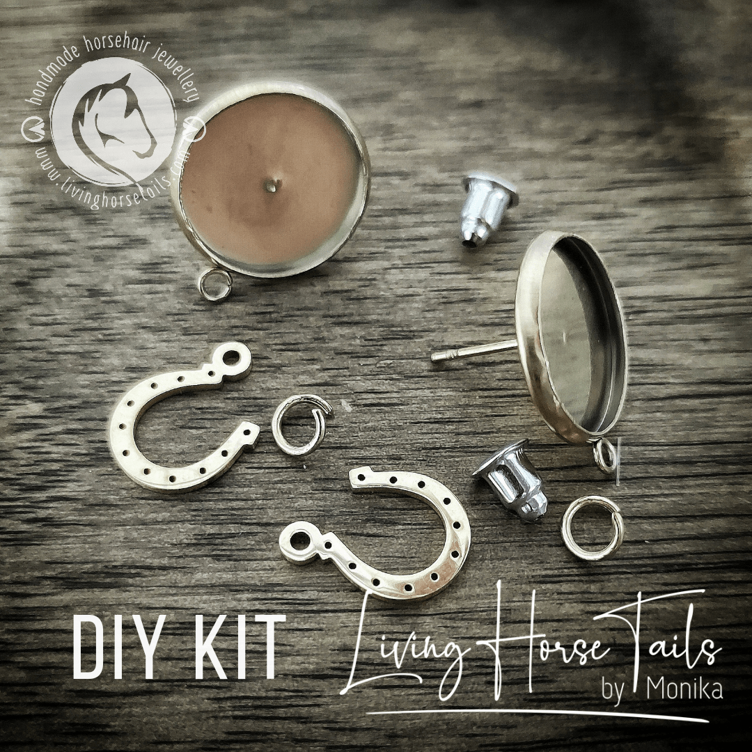 Living Horse Tails DIY Kit to make your own Stainless Steel Gold Horsehair Earrings. Custom jewellery Monika Australia horsehair keepsake