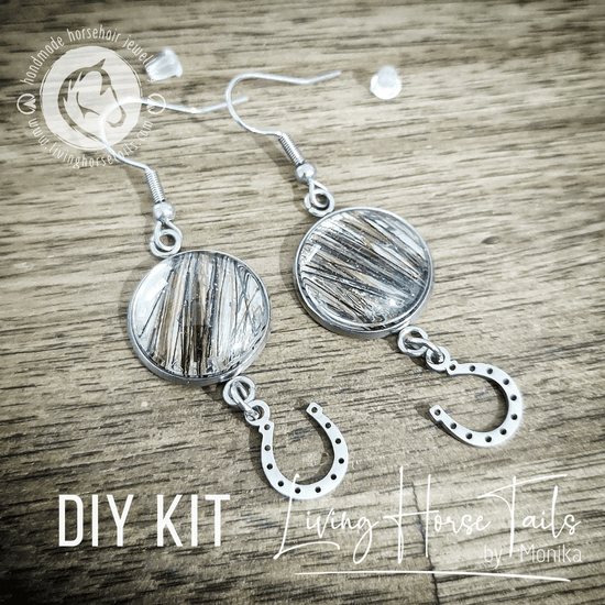 Living Horse Tails DIY Kit to make your own Stainless Steel Horsehair Earrings. Custom jewellery Monika Australia horsehair keepsake