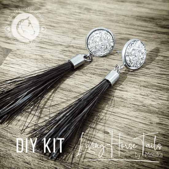 Living Horse Tails DIY Kit to make your own Stainless Steel Horsehair Earrings. Custom jewellery Monika Australia horsehair keepsake