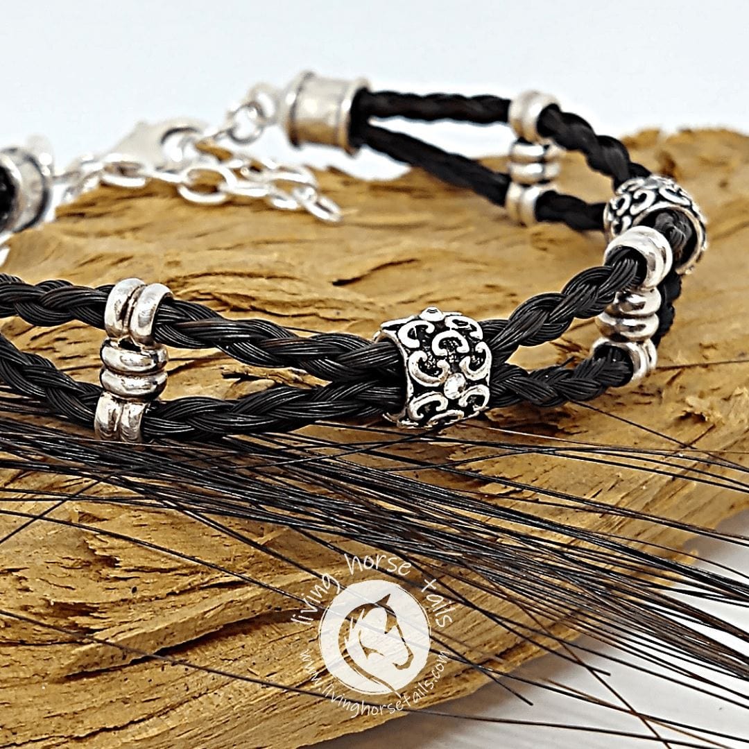 Double Layer Sterling Silver and Swarovski Beaded Horsehair Bracelet Bracelet MADE TO ORDER As Pictured Black - I do not have my own horsehair BRAC-101-S Living Horse Tails Handmade Jewellery Custom Horse Hair Keepsakes Australia