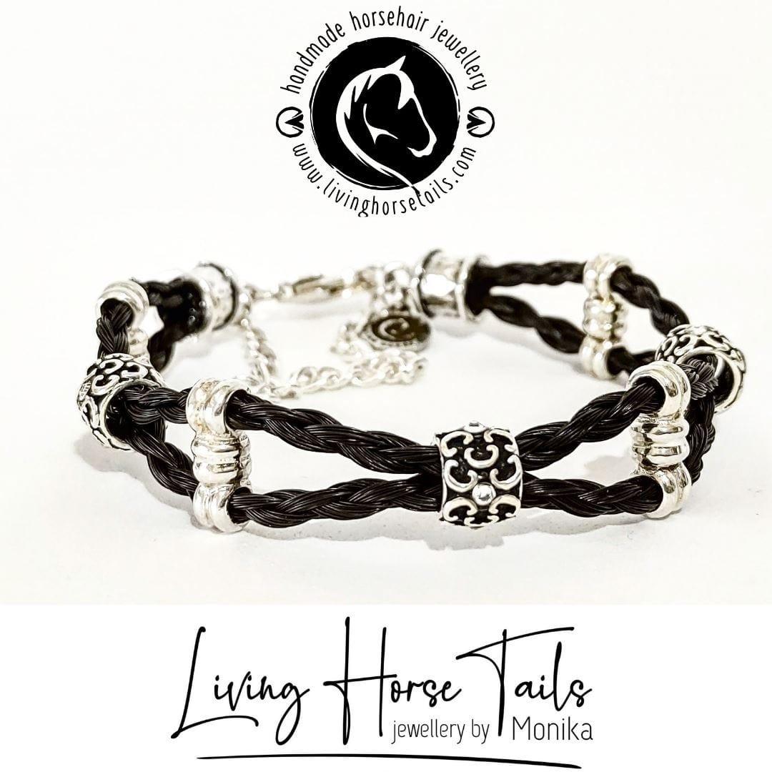 Double Layer Sterling Silver and Swarovski Beaded Horsehair Bracelet Bracelet MADE TO ORDER As Pictured Black - I do not have my own horsehair BRAC-101-S Living Horse Tails Handmade Jewellery Custom Horse Hair Keepsakes Australia
