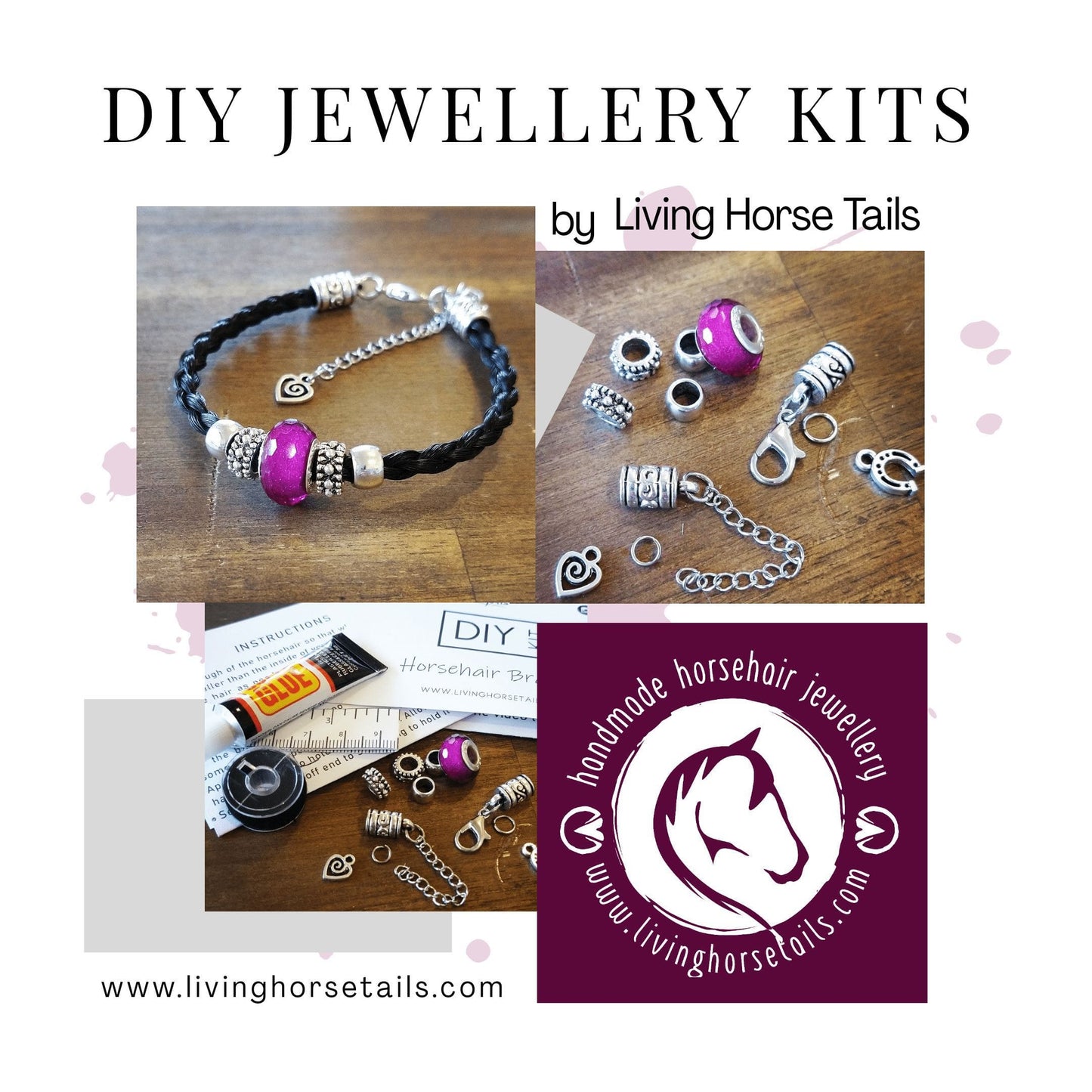 Double Up Kit - Make Your Own Horsehair Bracelet and Key Ring BONUS BEADS + CHARM Living Horse Tails Handmade Jewellery Custom Horse Hair Keepsakes Australia