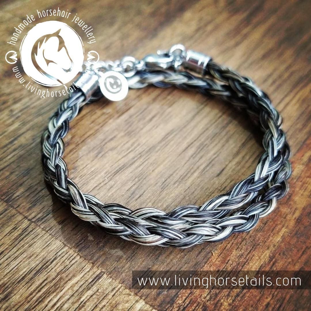 Load image into Gallery viewer, Living Horse Tails Double Wrap Stainless Steel Braided Horse Hair Bracelet in Silver or Yellow Gold Tone Custom jewellery Monika Australia horsehair keepsake
