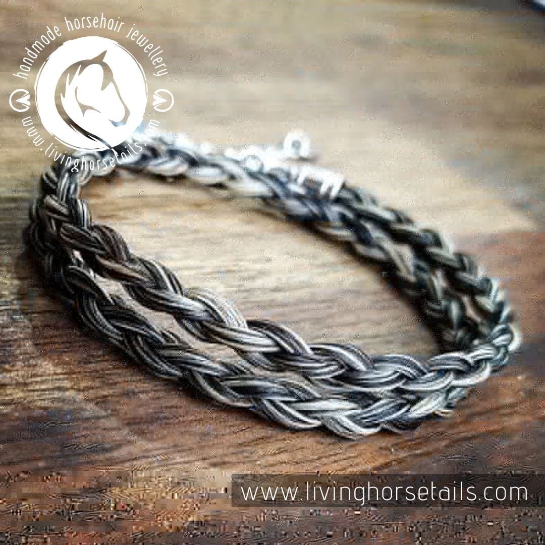 Load image into Gallery viewer, Living Horse Tails Double Wrap Stainless Steel Braided Horse Hair Bracelet in Silver or Yellow Gold Tone Custom jewellery Monika Australia horsehair keepsake
