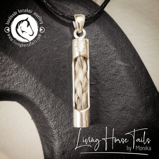 Living Horse Tails Gold Horseshoe Drop Pendant inlaid with Horse Hair Braid Custom jewellery Monika Australia horsehair keepsake