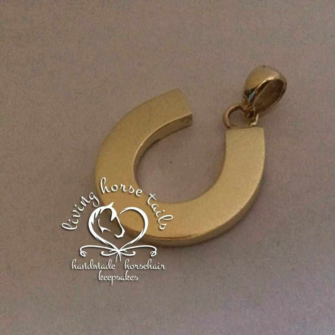 Load image into Gallery viewer, Living Horse Tails Gold Horseshoe Pendant inlaid with Horse Hair Braid (solid Yellow or Rose) Custom jewellery Monika Australia horsehair keepsake

