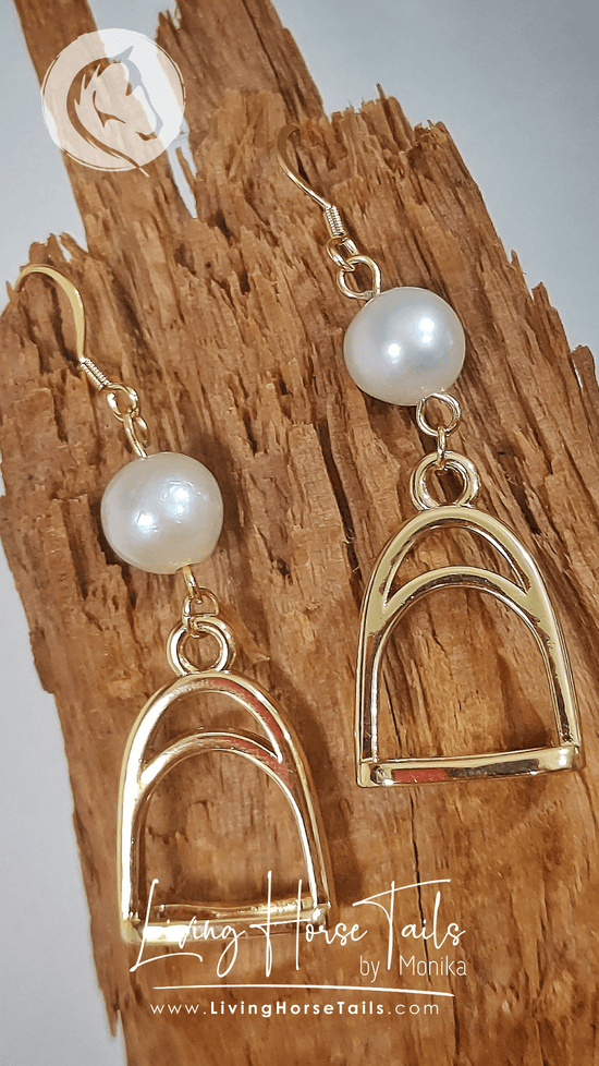 Living Horse Tails Gold pearl stirrup earrings Custom jewellery Monika Australia horsehair keepsake