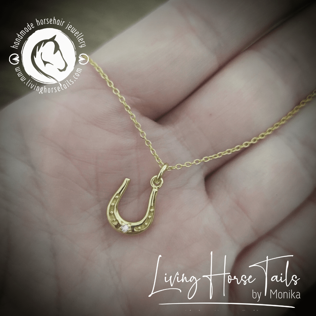 Living Horse Tails Gold tone Horseshoe Necklace Custom jewellery Monika Australia horsehair keepsake