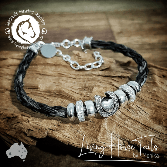 Heart in Horseshoe Sterling Silver Horsehair bracelet Living Horse Tails Jewellery by Monika