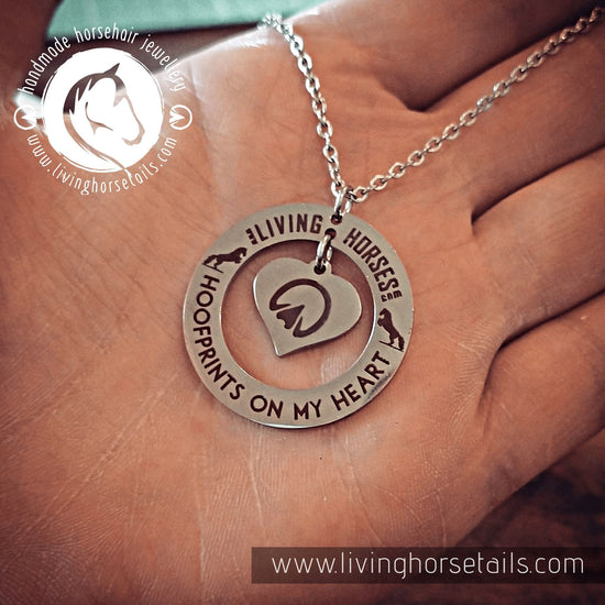 Hoofprint on my Heart - Stainless Steel necklace Living Horse Tails Handmade Jewellery Custom Horse Hair Keepsakes Australia