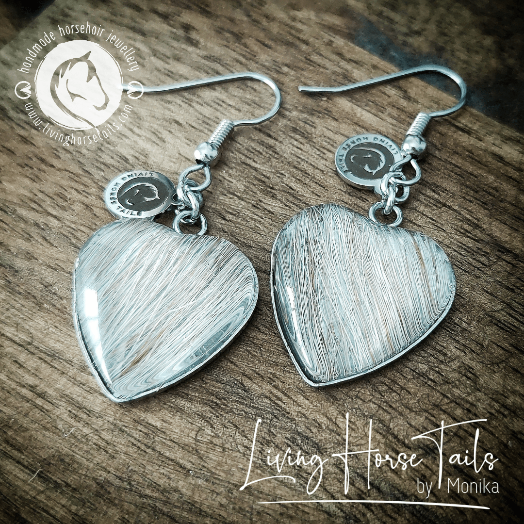 Living Horse Tails Horsehair Keepsake Heart Earrings Custom jewellery Monika Australia horsehair keepsake