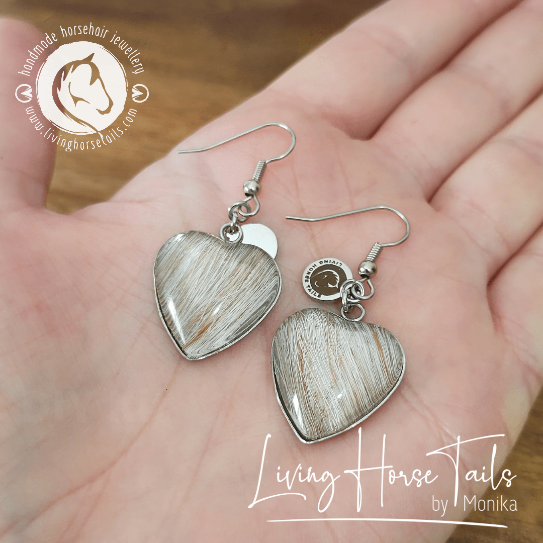 Living Horse Tails Horsehair Keepsake Heart Earrings Custom jewellery Monika Australia horsehair keepsake