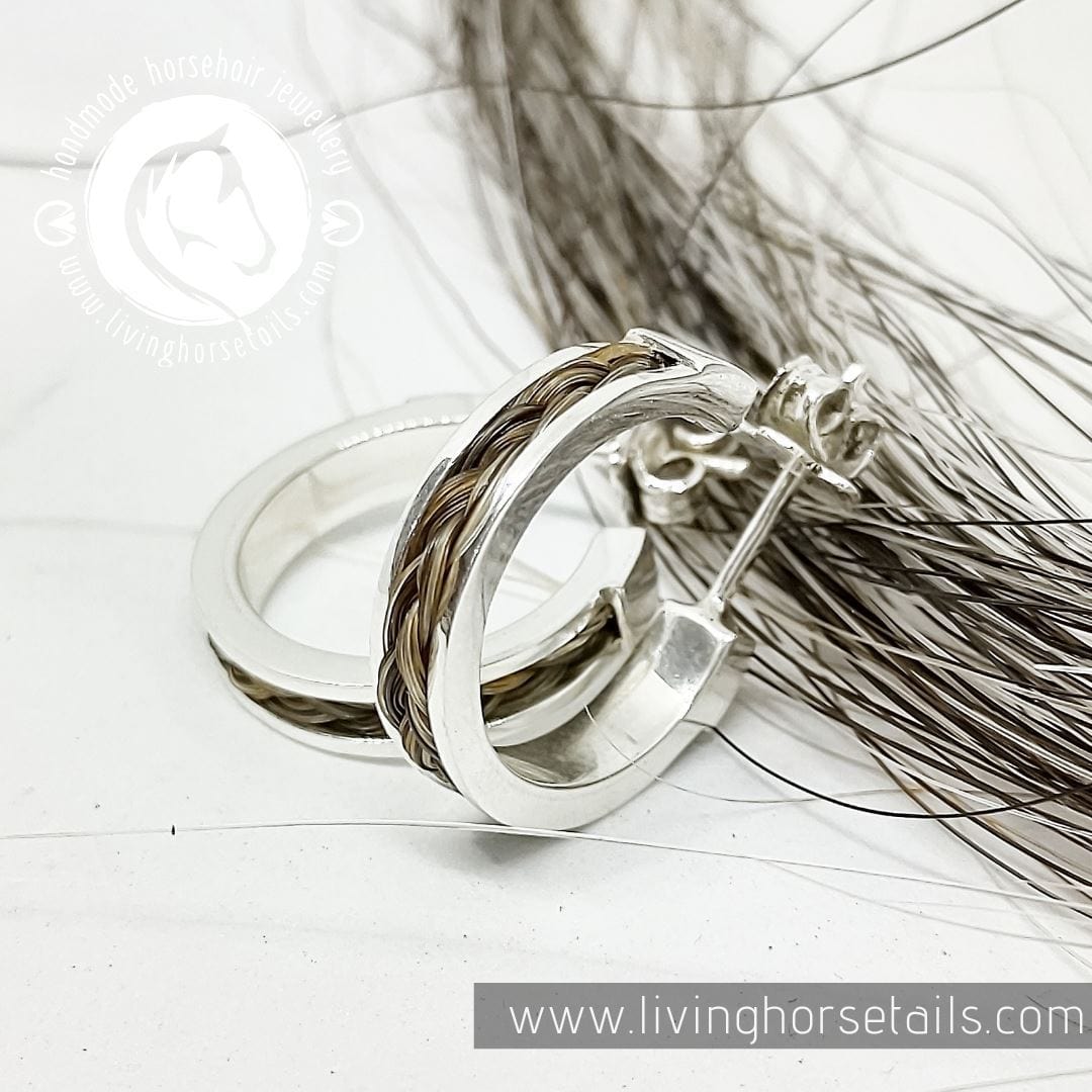 Load image into Gallery viewer, Living Horse Tails Horsehair sleeper style earrings Custom jewellery Monika Australia horsehair keepsake
