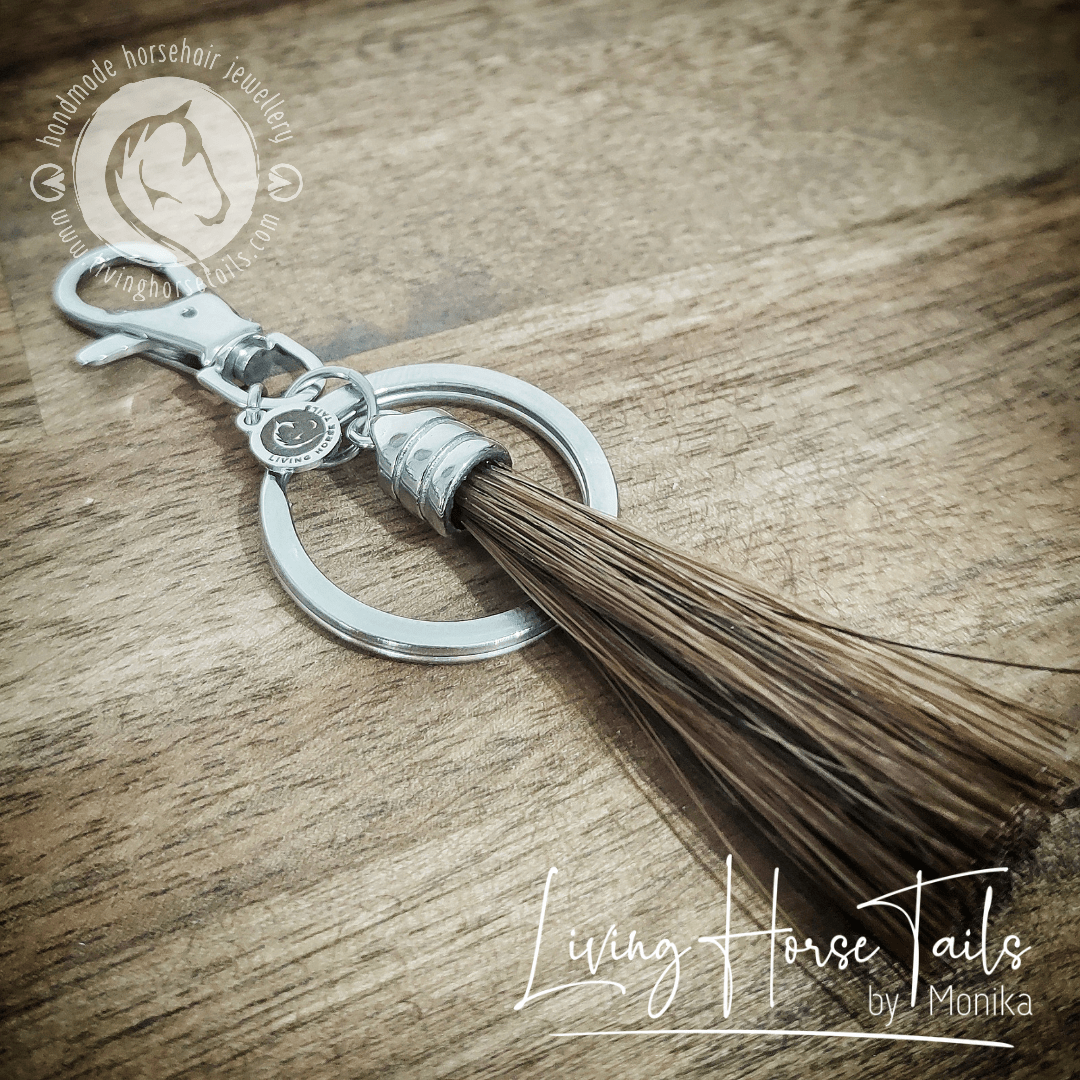 Load image into Gallery viewer, Living Horse Tails Horsehair Tassle Key / Bag Clip Custom jewellery Monika Australia horsehair keepsake

