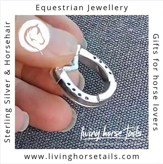 Living Horse Tails Horseshoe Bar pendant inlaid with horsehair in sterling silver Custom jewellery Monika Australia horsehair keepsake