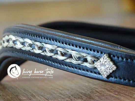 Leather Wave  Browband with Braided Horsehair Inlay and Rhinestones Browband Living Horse Tails Handmade Jewellery Custom Horse Hair Keepsakes Australia