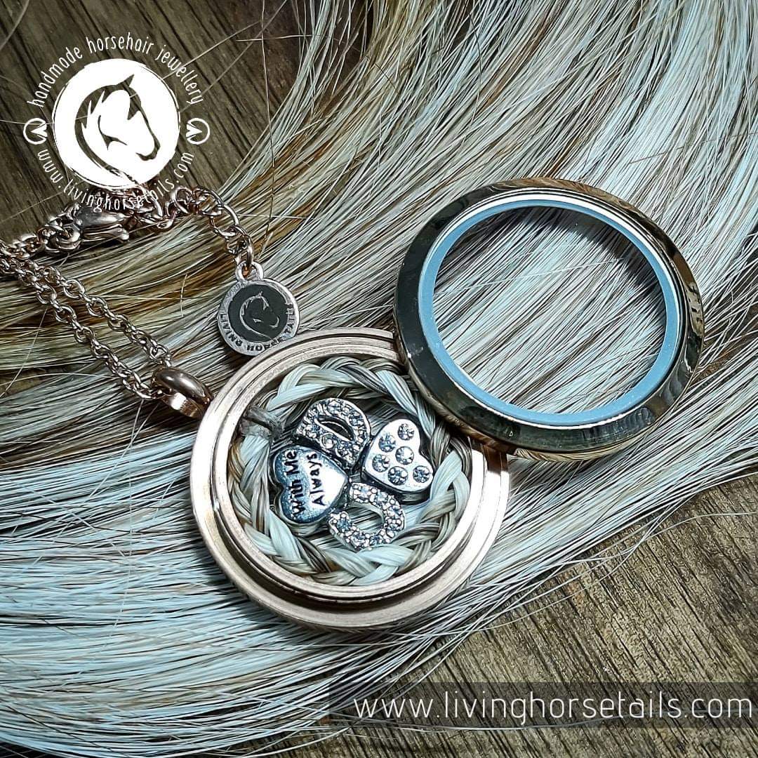 Load image into Gallery viewer, Living Horse Tails Locket Alphabet Charm Custom jewellery Monika Australia horsehair keepsake
