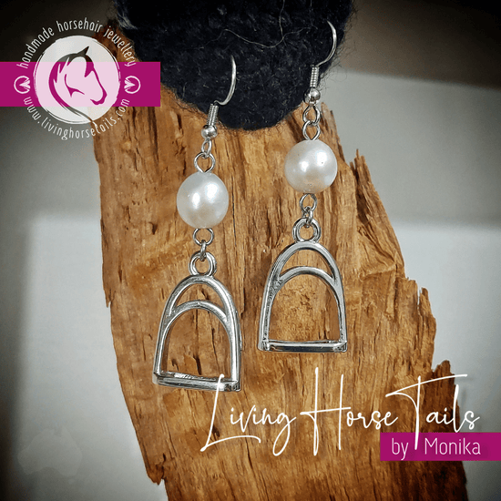 Living Horse Tails Pearl stirrup earrings Custom jewellery Monika Australia horsehair keepsake