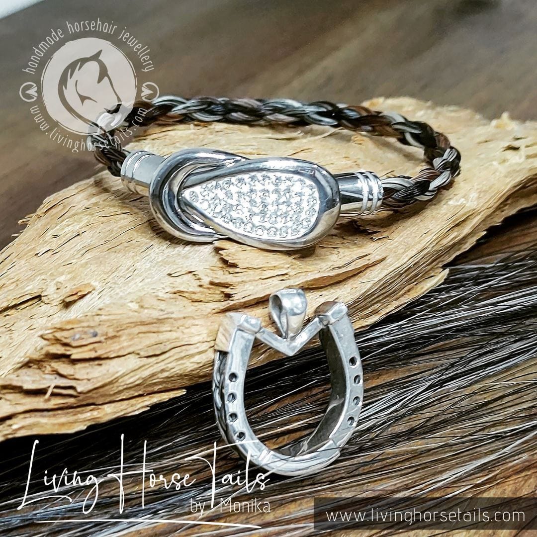 Living Horse Tails Rhinestone magnetic stainless steel clasp and horse hair bracelet Custom jewellery Monika Australia horsehair keepsake